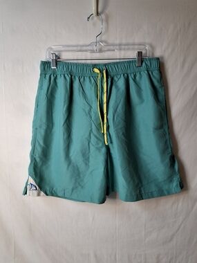 Men's Teal Swim Trunks with Yellow Drawstring